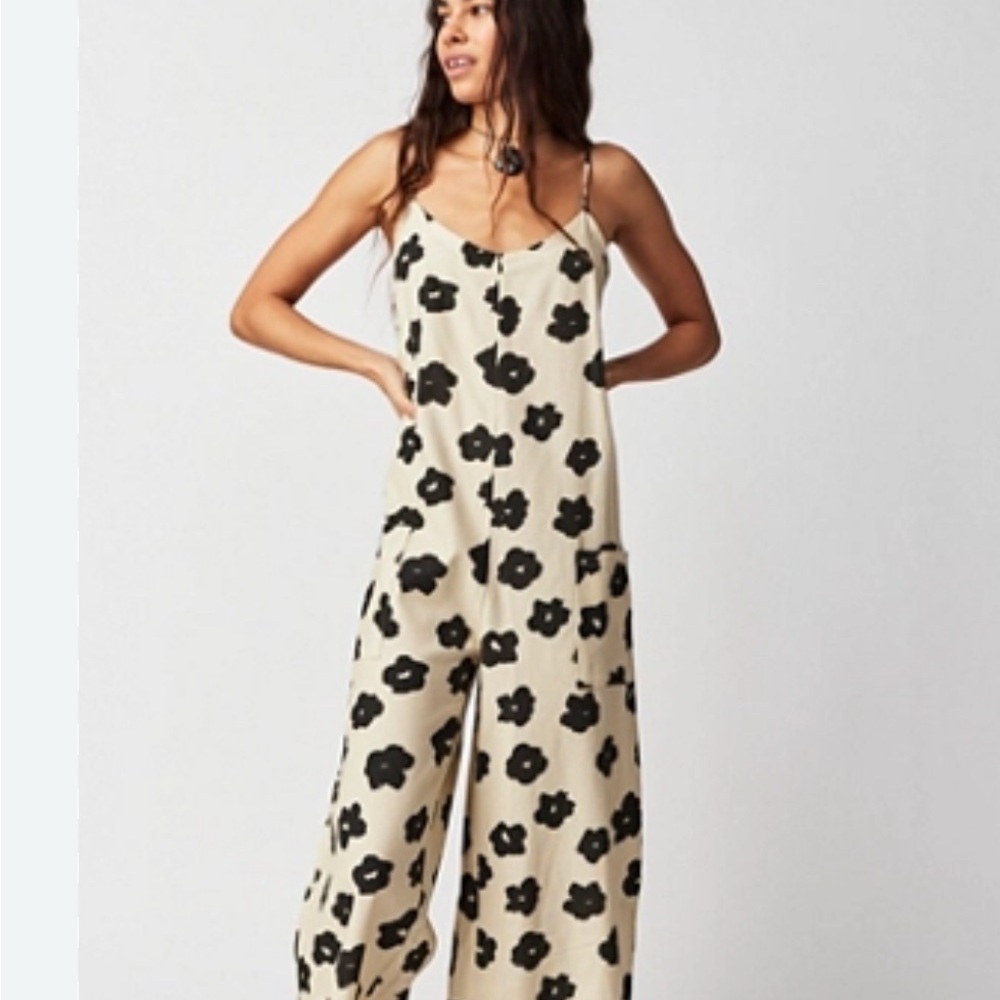 Women's Cream Floral Wide-Leg Jumpsuit